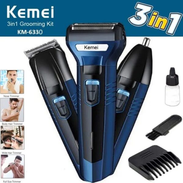 kemei 3 In 1 Professional Hair Trimmer Nose Beard Trimmer Safe Face Care Hair Cutting Machine Rechargable Hair Clipper - Image 3