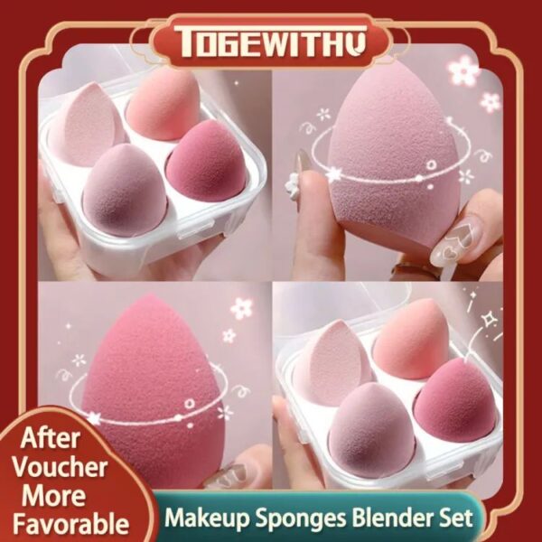 4PCS Makeup Sponge Blender Set Professional Beauty Sponge Foundation Blending Blender with Egg Case Makeup Puff Flawless for Cream Powder - Image 3