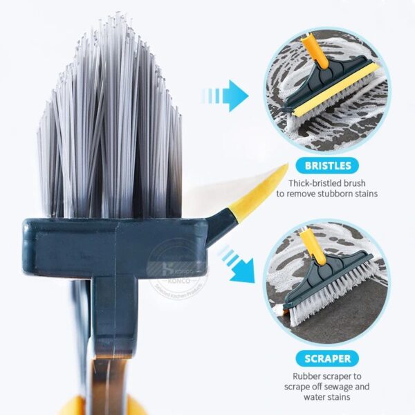 Floor Scrub Brush 2 In 1 Cleaning Brush Long Handle Removable Wiper Magic Broom Brush Squeegee Tile Kitchen Cleaning Tools - Image 2