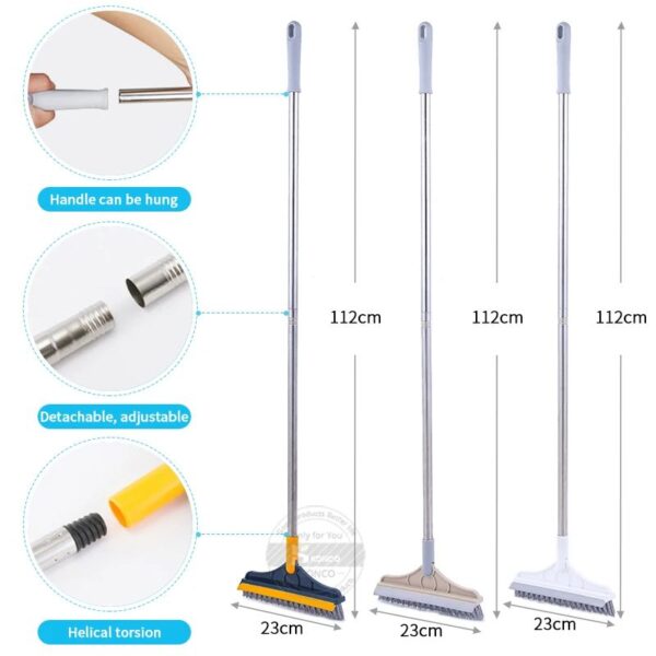 Floor Scrub Brush 2 In 1 Cleaning Brush Long Handle Removable Wiper Magic Broom Brush Squeegee Tile Kitchen Cleaning Tools - Image 3