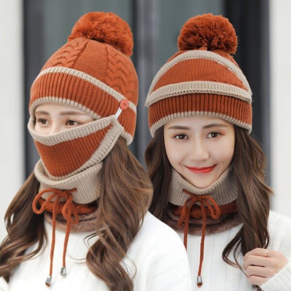 3peace Hat With Neck Warmer And Mouth Mask Thick Warm Winter Cap Scarf Face Cover Set For Ladies - Image 3