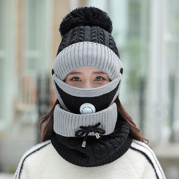 3peace Hat With Neck Warmer And Mouth Mask Thick Warm Winter Cap Scarf Face Cover Set For Ladies - Image 6