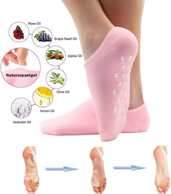 Short Moisturizing Socks WalTok Cotton Spa Gel Moisture Socks Gel Inner Lining Infused with Essential Oils Best for Repairing Softeing Dry Cracked Feet Skins - Image 4