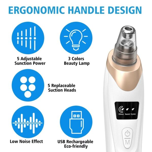 Upgraded Blackhead Remover Vacuum Facial Pore Cleaner Electric Acne Comedone Whitehead Extractor Tool 5 Probes For Women And Men - Image 5