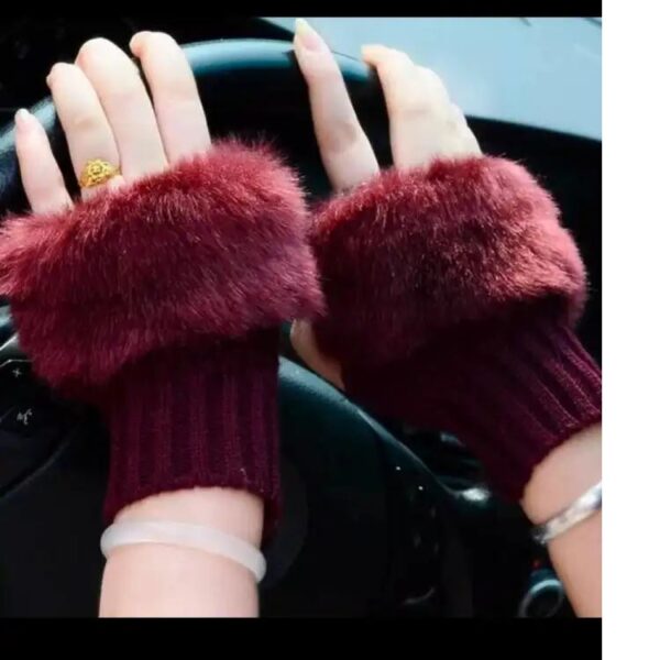 Women Gloves Plush Faux Knitting Wool Keep Warm Fashion Short Mitten Fingerless Girl Half Finger Winter Warm Glove - Image 4