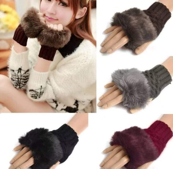 Women Gloves Plush Faux Knitting Wool Keep Warm Fashion Short Mitten Fingerless Girl Half Finger Winter Warm Glove - Image 7